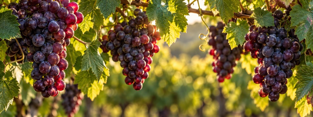 Ripe grape clusters on the vine.